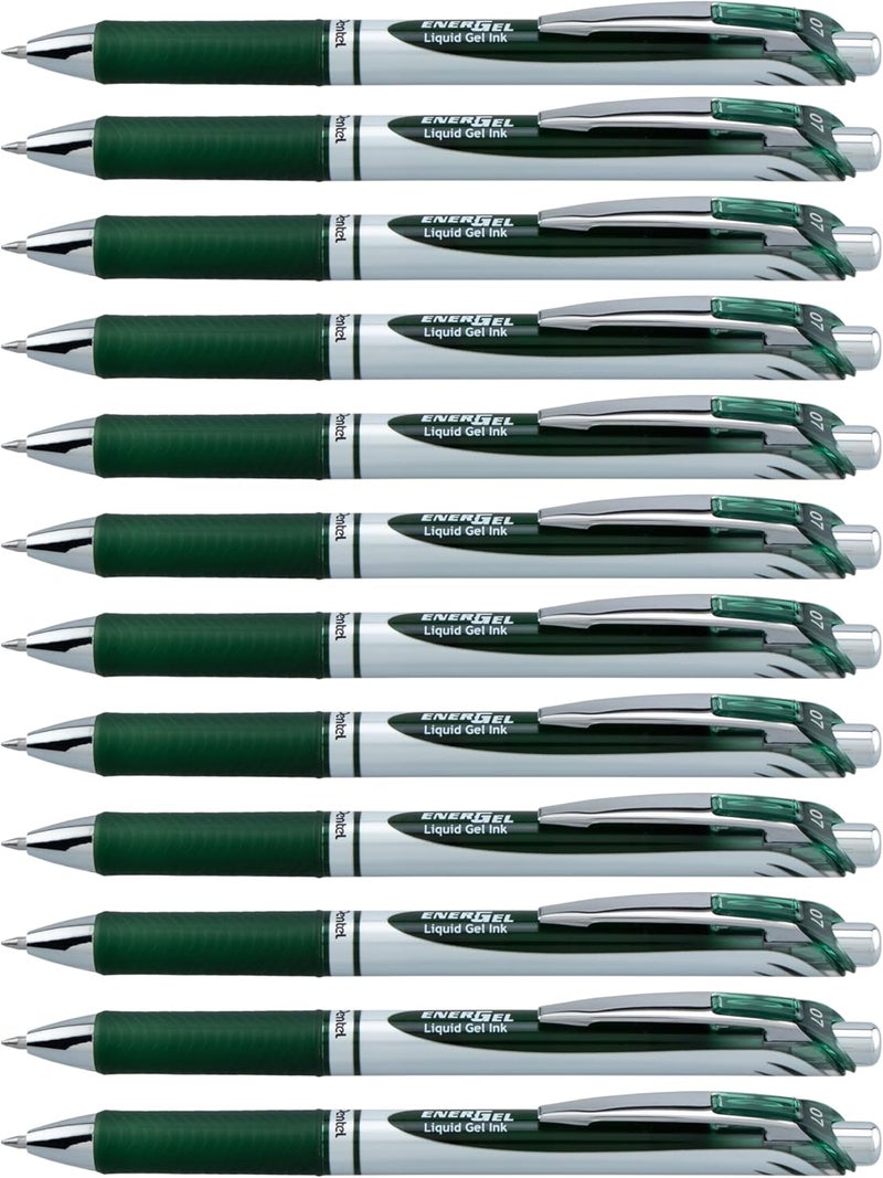 Pentel EnerGel RTX Retractable Liquid Gel Ink Pen, (0.7mm) Medium line, Forest Green Ink, Box of 12 Pens (BL77-D3) - Image 1